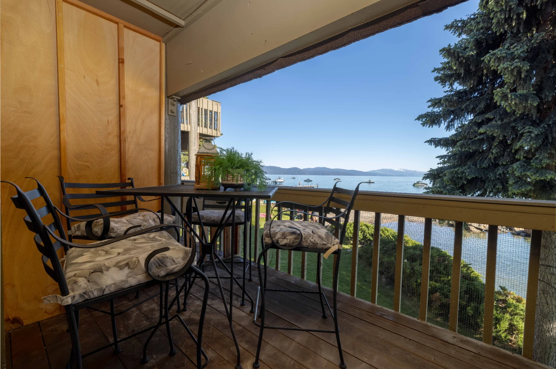 Covered balcony overlooking Lake Tahoe