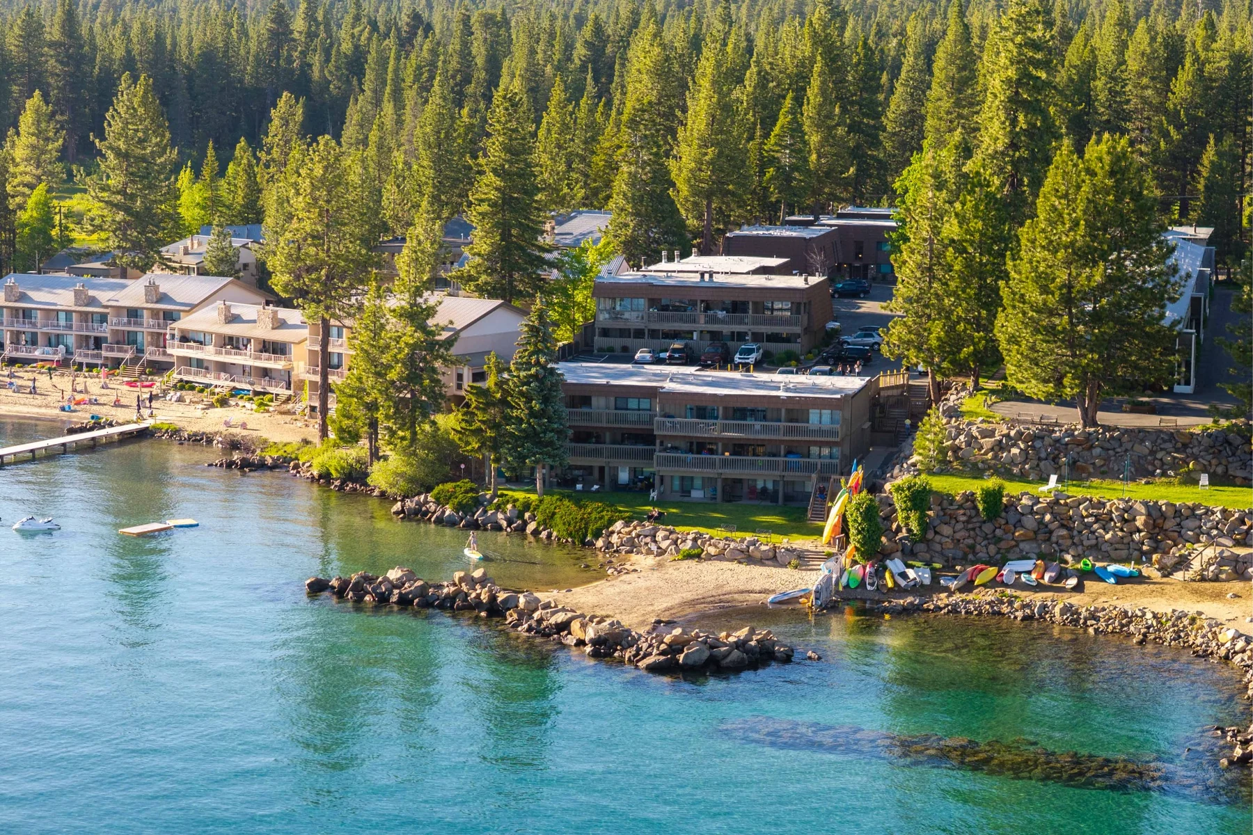 Aerial view of Chateau Chamonix lakefront community